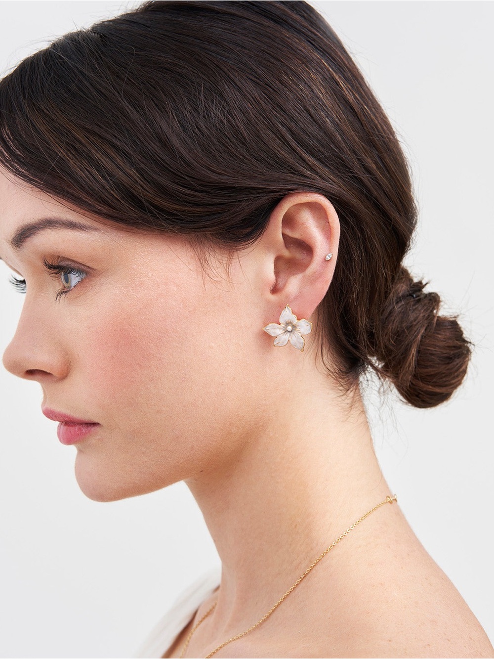 Gold Jasmine & Pearl Oversized Stud Earrings by Fable England